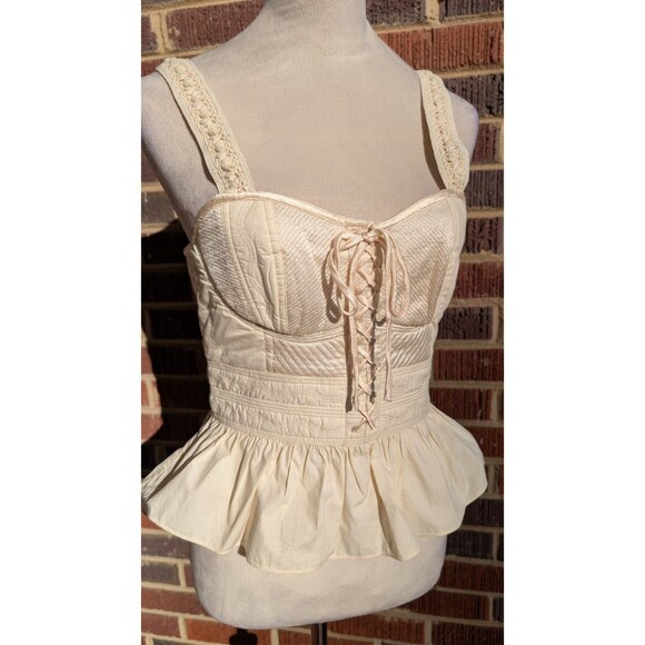 ULLA JOHNSON Orla Corset Top- Lace Up Peplum Bustier-Ivory White- NWT Sz 4 - Picture 6 of 12